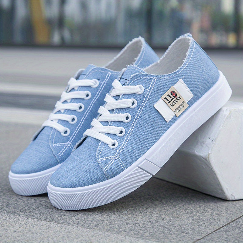 Women's Simple Flat Canvas Shoes, Casual Lace Up Outdoor Shoes, Lightweight Low Top Sneakers