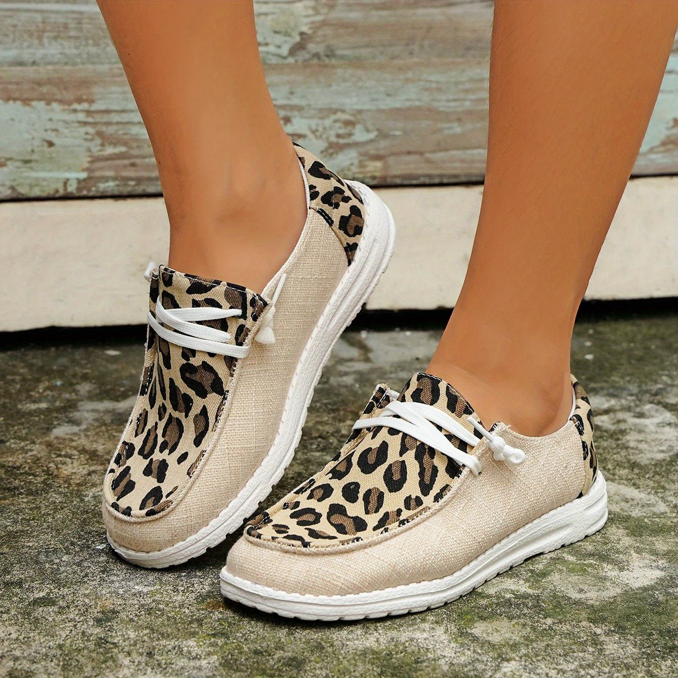 Women's Leopard Print Canvas Shoes, Trendy Lace Up Outdoor Sneakers, Women's Low Top Daily Shoes