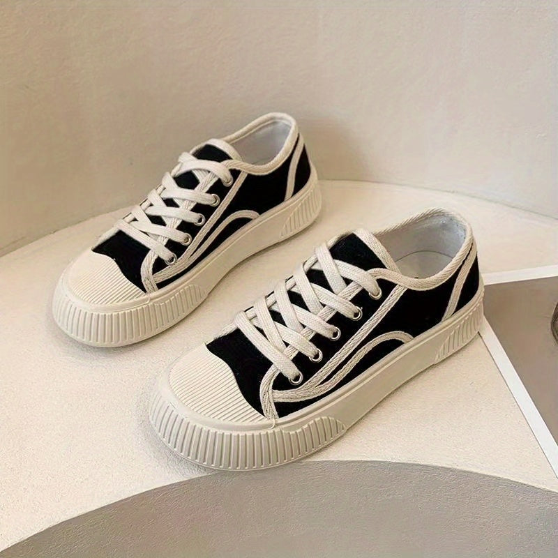 Women's Simple Canvas Shoes, Casual Lace Up Platform Shoes, Women's Comfortable Low Top Shoes