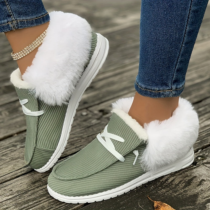 Women's Fluffy Plush Lined Snow Boots, Winter Warm Slip On Fuzzy Flat Shoes, Thermal Low Top Shoes