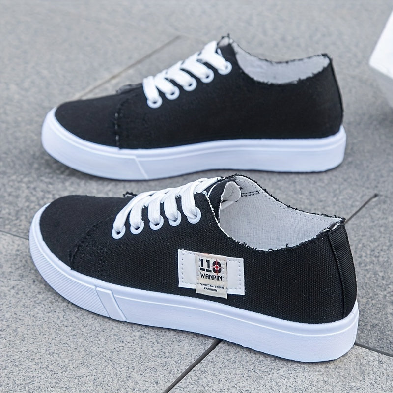 Women's Simple Flat Canvas Shoes, Casual Lace Up Outdoor Shoes, Lightweight Low Top Sneakers