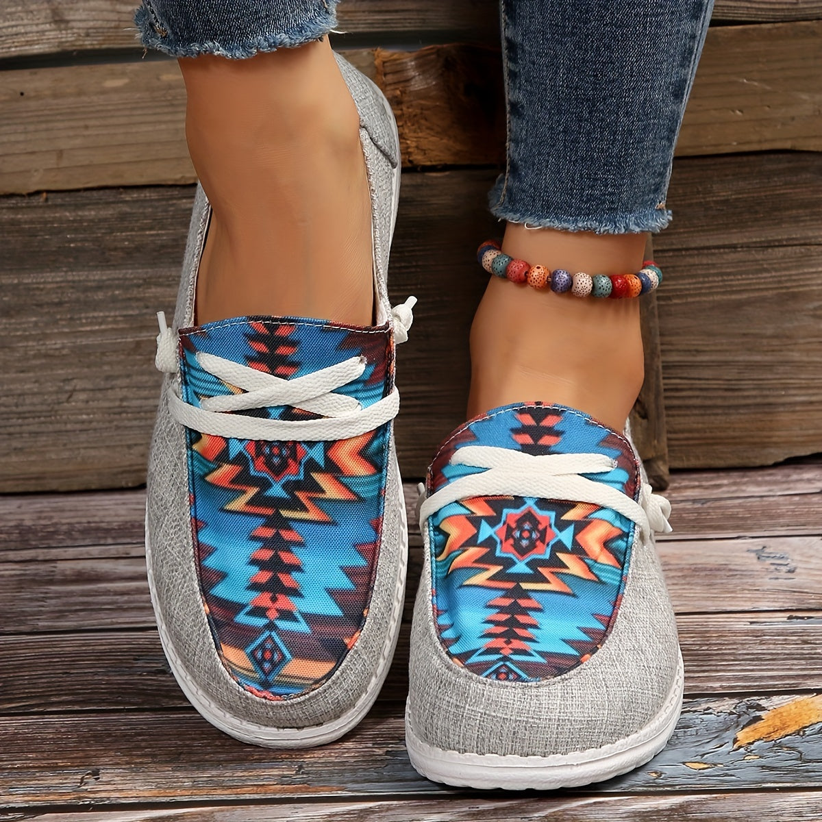 Women's Print Canvas Shoes, Lightweight Low Top Slip On Flat Shoes, Casual Walking Sneakers