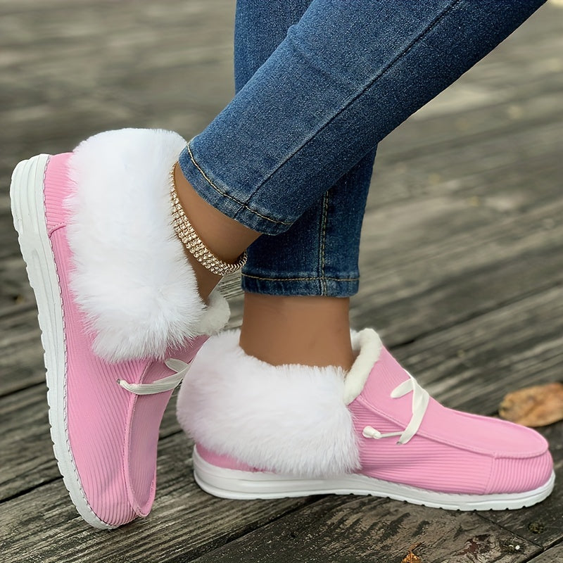 Women's Fluffy Plush Lined Snow Boots, Winter Warm Slip On Fuzzy Flat Shoes, Thermal Low Top Shoes