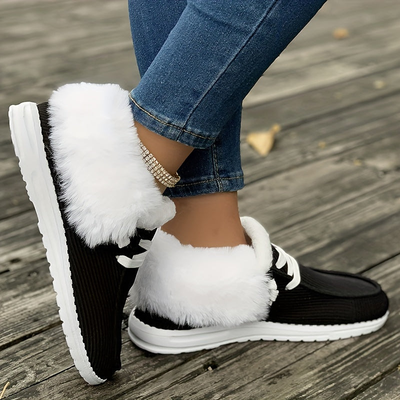 Women's Fluffy Plush Lined Snow Boots, Winter Warm Slip On Fuzzy Flat Shoes, Thermal Low Top Shoes