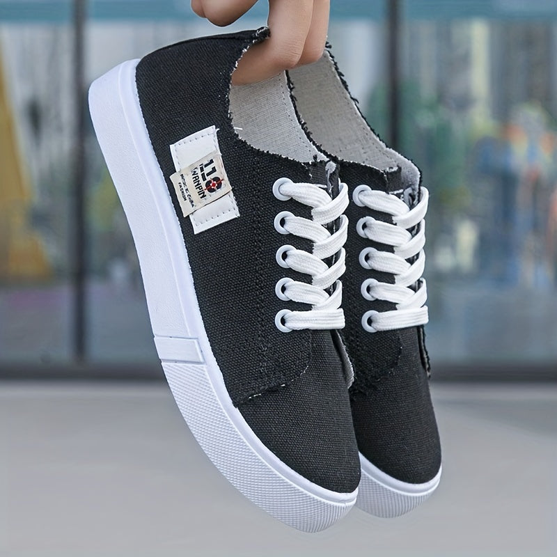 Women's Simple Flat Canvas Shoes, Casual Lace Up Outdoor Shoes, Lightweight Low Top Sneakers